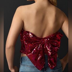NWT Anthropologie Hutch Bare Sequin Bow Top in Pink
